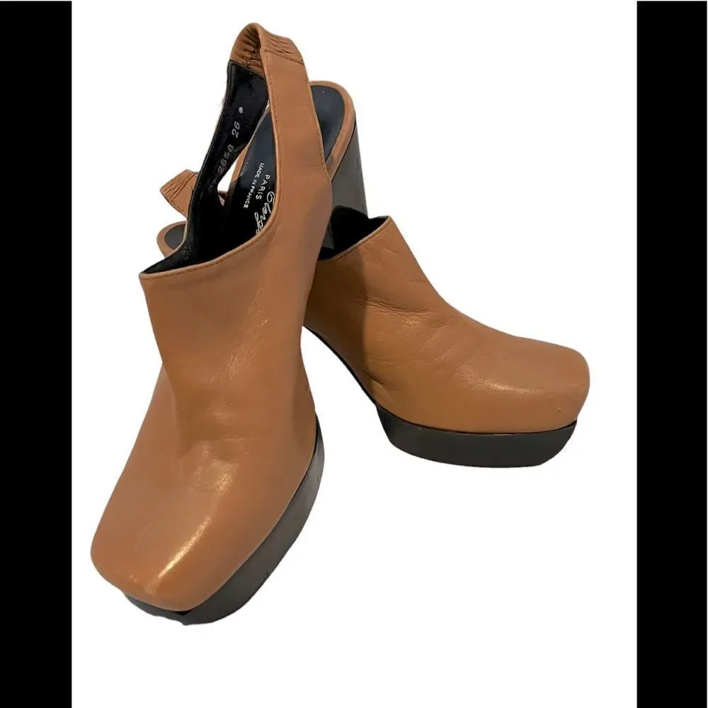Rich Caramel Sexy Slingback Platform Pumps by Robert Clergerie of Paris Size 9.5